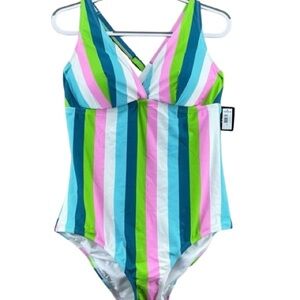 Torrid Palm Beach Striped Wire Free One Piece Swimsuit Plus Size